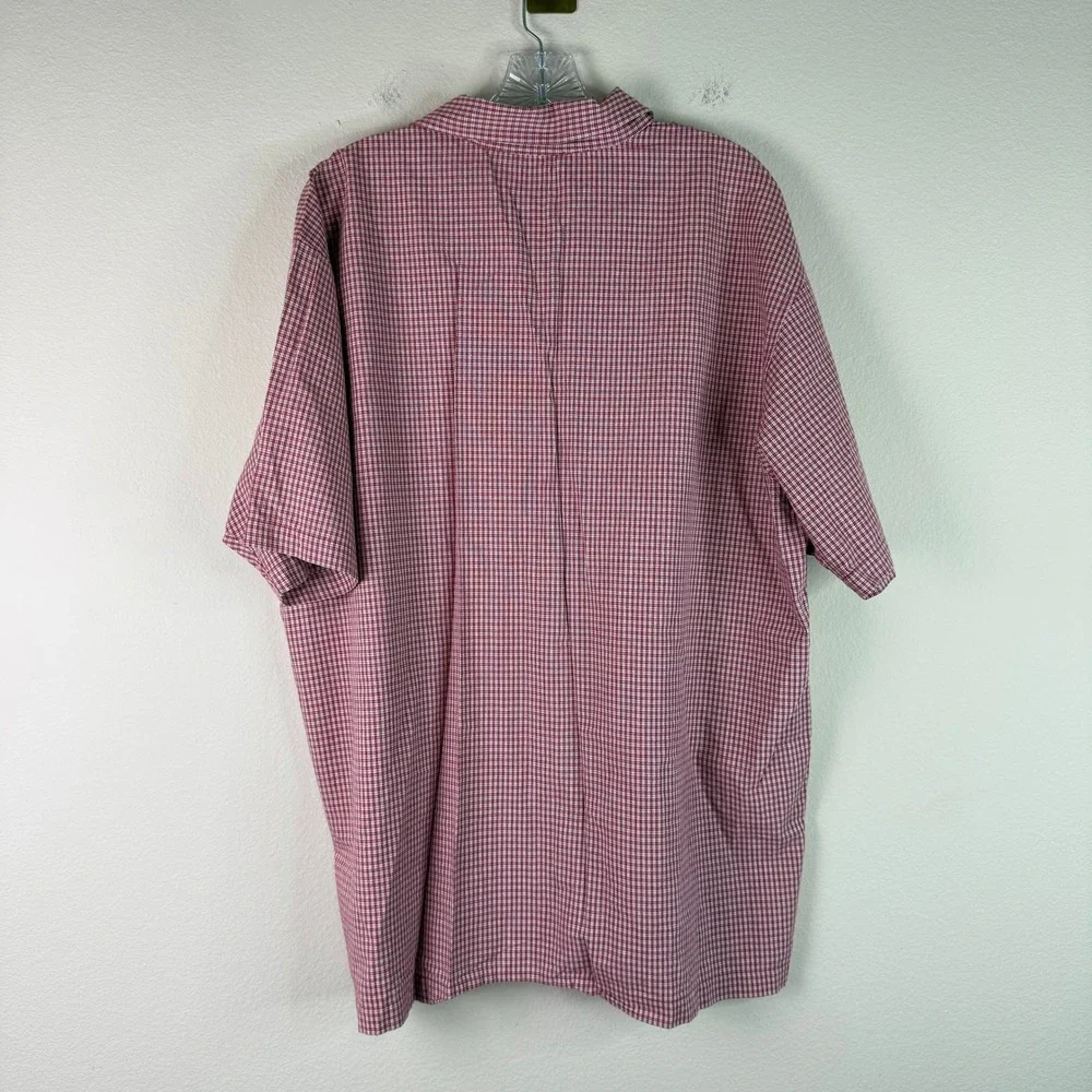 Levis Button Down Shirt Mens XL Red White Micro Check Short Sleeve Camp Collar